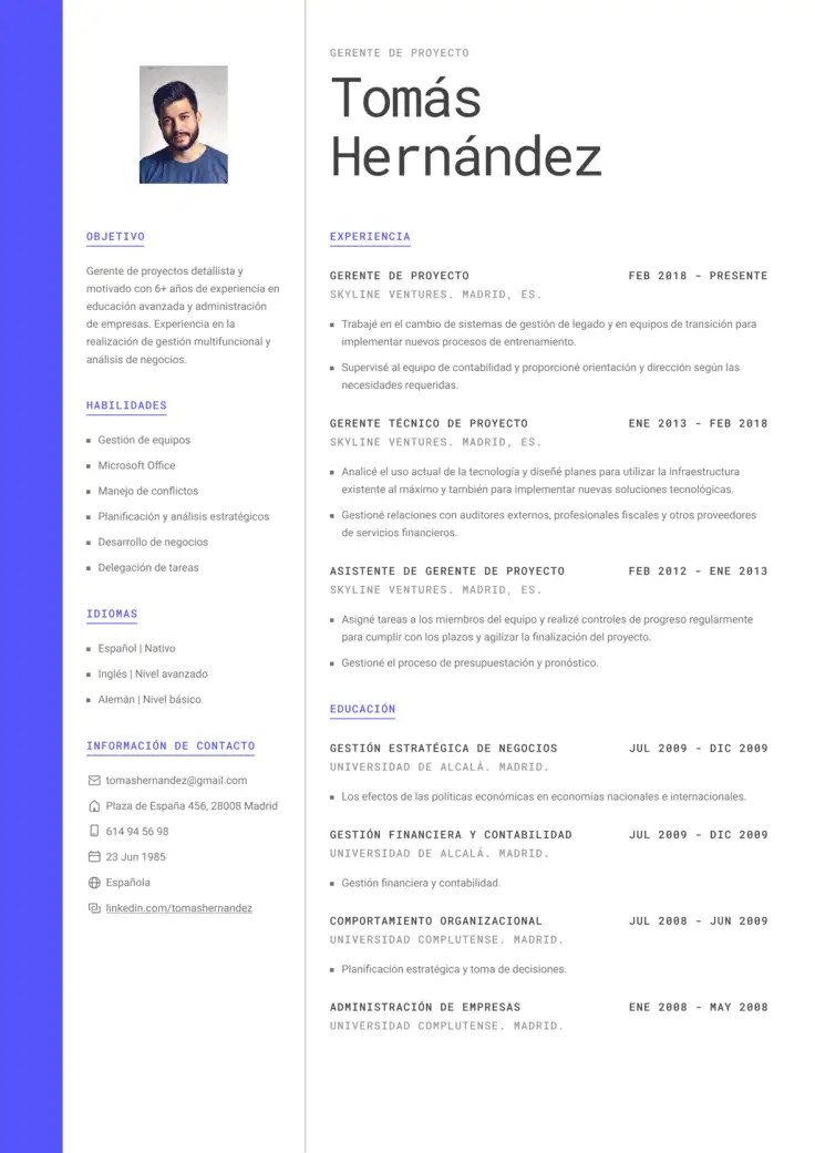 CV template Estocolmo