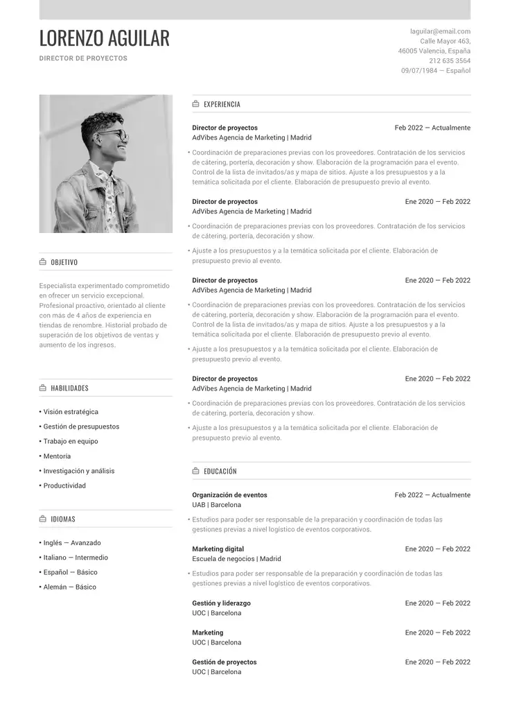 CV template Zúrich